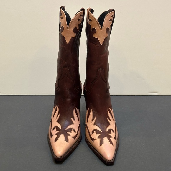 Lucchese Shoes - Lucchese Brown and Tan Two-Tone Pointed Toe Cowboy Boots